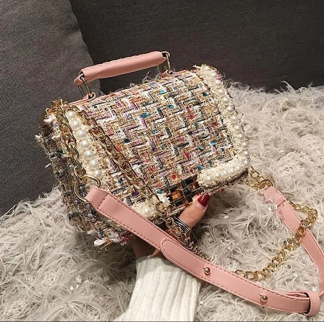 2020 Mode Neue Damen Quadratische Tragetasche Hochwertige Wollperlen Designer-Handtasche Damen Kettenschulter Crossbody-Tasche Reise Fashion Nova Taschen