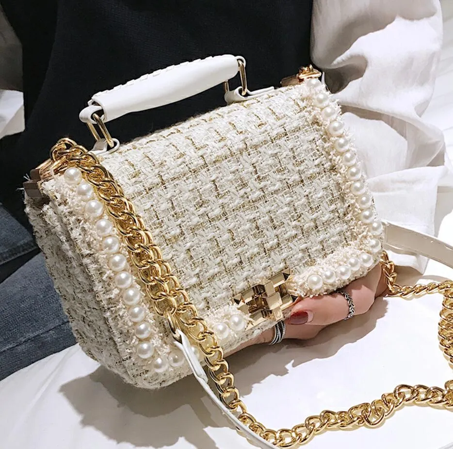 2020 Mode Neue Damen Quadratische Tragetasche Hochwertige Wollperlen Designer-Handtasche Damen Kettenschulter Crossbody-Tasche Reise Fashion Nova Taschen