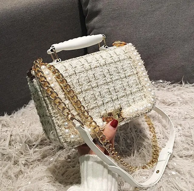 2020 Mode Neue Damen Quadratische Tragetasche Hochwertige Wollperlen Designer-Handtasche Damen Kettenschulter Crossbody-Tasche Reise Fashion Nova Taschen