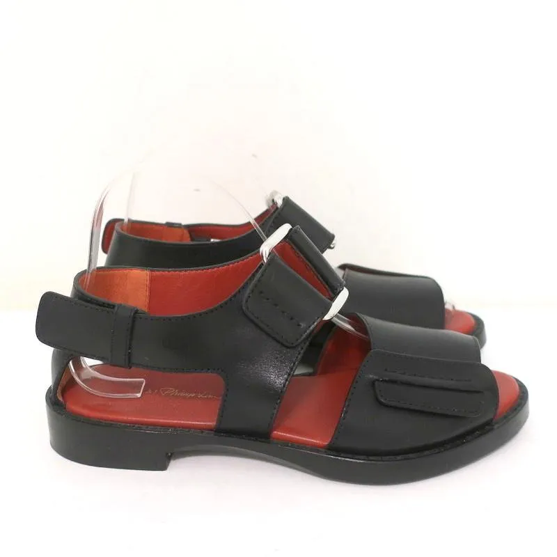 3.1 Phillip Lim Sandalen Addis Schwarz Ausschnitt Leder Größe 37 Spitzenoffene Flats