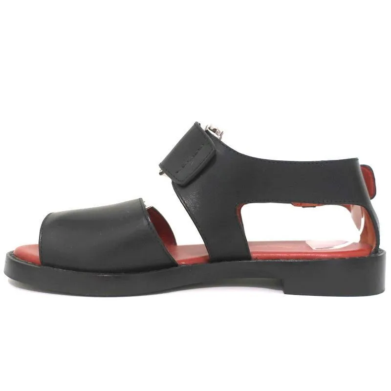 3.1 Phillip Lim Sandalen Addis Schwarz Ausschnitt Leder Größe 37 Spitzenoffene Flats