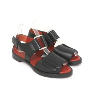 3.1 Phillip Lim Sandalen Addis Schwarz Ausschnitt Leder Größe 37 Spitzenoffene Flats