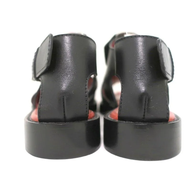 3.1 Phillip Lim Sandalen Addis Schwarz Ausschnitt Leder Größe 37 Spitzenoffene Flats