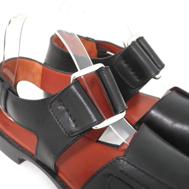 3.1 Phillip Lim Sandalen Addis Schwarz Ausschnitt Leder Größe 37 Spitzenoffene Flats