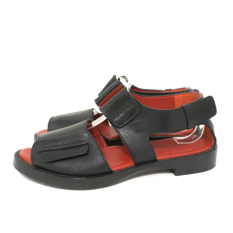 3.1 Phillip Lim Sandalen Addis Schwarz Ausschnitt Leder Größe 37 Spitzenoffene Flats