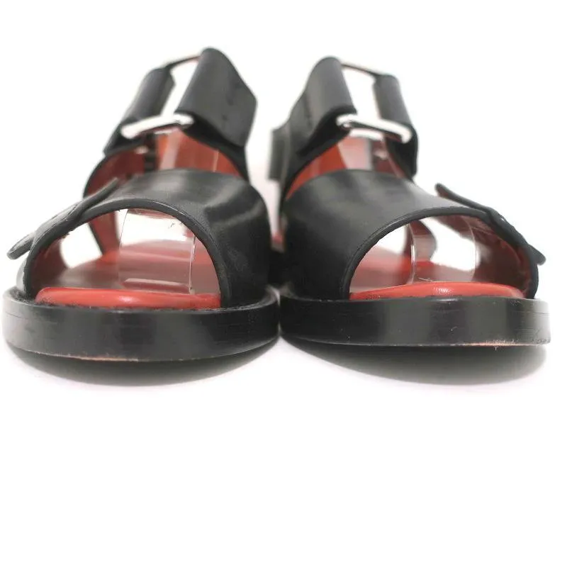 3.1 Phillip Lim Sandalen Addis Schwarz Ausschnitt Leder Größe 37 Spitzenoffene Flats