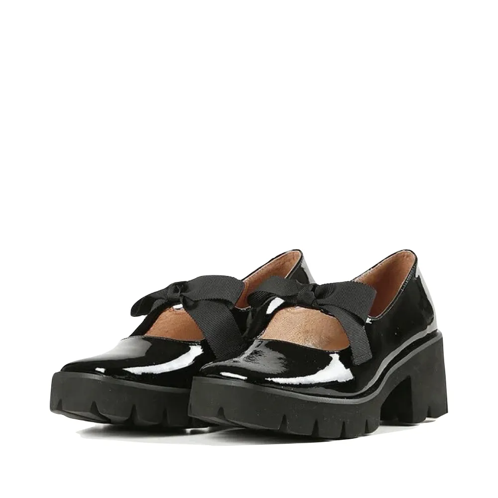 ALL BLACK Schuhe Damen Mary Jane mit Schleife und Absatz in Glanzleder Schwarz