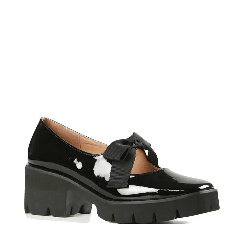 ALL BLACK Schuhe Damen Mary Jane mit Schleife und Absatz in Glanzleder Schwarz