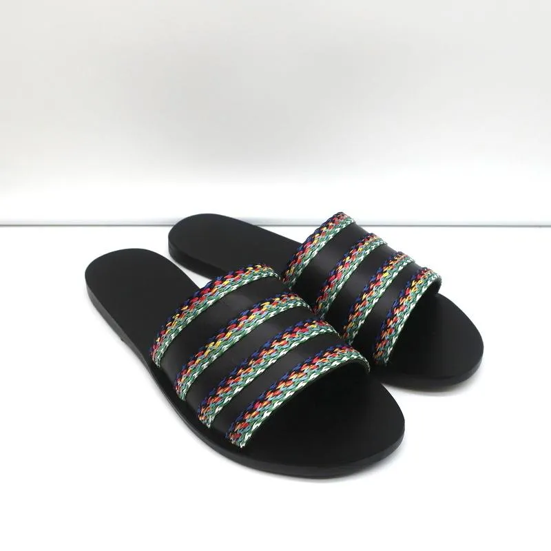 Antike griechische Sandalen Taygete Slides Schwarz Raffia-verziertes Leder Größe 38 NEU