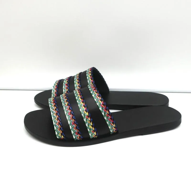 Antike griechische Sandalen Taygete Slides Schwarz Raffia-verziertes Leder Größe 38 NEU