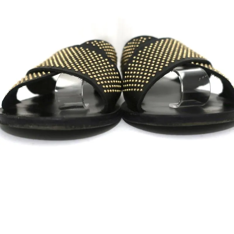Antike Griechische Sandalen Thais Kreuzband-Sandalen Schwarz Stachelbesetztes Leder Größe 39