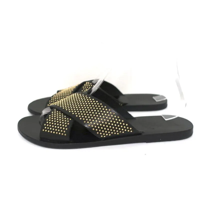 Antike Griechische Sandalen Thais Kreuzband-Sandalen Schwarz Stachelbesetztes Leder Größe 39