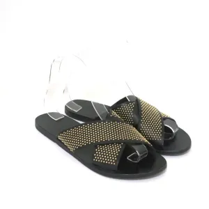 Antike Griechische Sandalen Thais Kreuzband-Sandalen Schwarz Stachelbesetztes Leder Größe 39