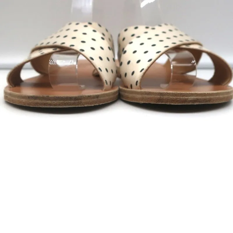 Antike griechische Sandalen Thais Kreuzband-Sandalen Creme Polka-Dot Satin Größe 38