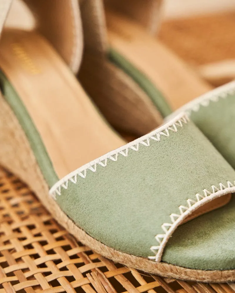 Azalea Vegan Wildleder Keil-Espadrilles Sandalen | Salbei