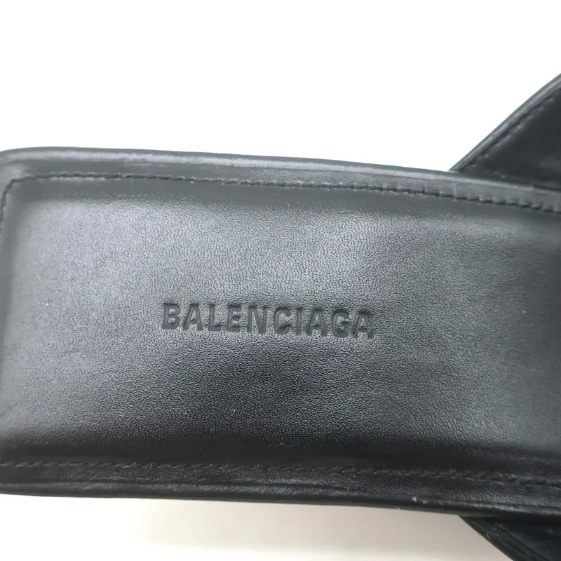 Balenciaga Metal 40 Zehenstegsandalen Schwarz Leder Größe 36.5 Flip-Flop Absätze
