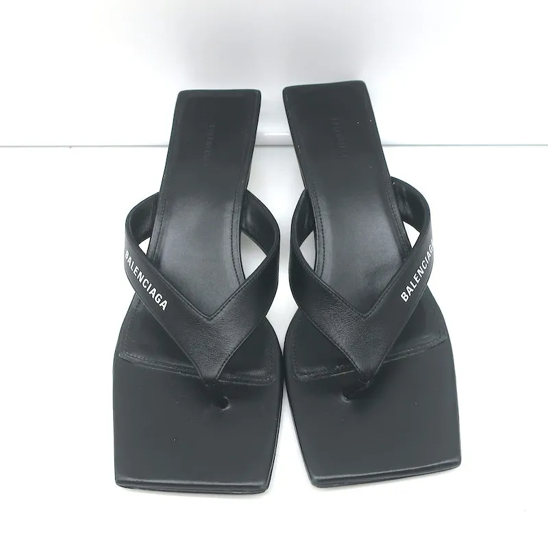 Balenciaga Metal 40 Zehenstegsandalen Schwarz Leder Größe 36.5 Flip-Flop Absätze