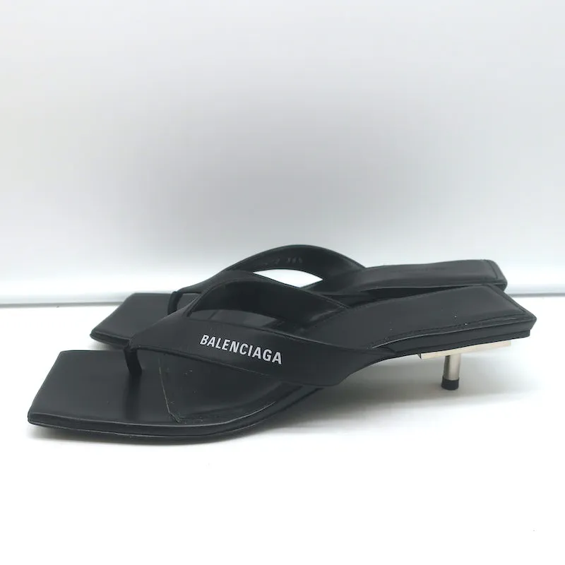 Balenciaga Metal 40 Zehenstegsandalen Schwarz Leder Größe 36.5 Flip-Flop Absätze
