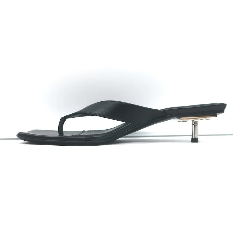 Balenciaga Metal 40 Zehenstegsandalen Schwarz Leder Größe 36.5 Flip-Flop Absätze