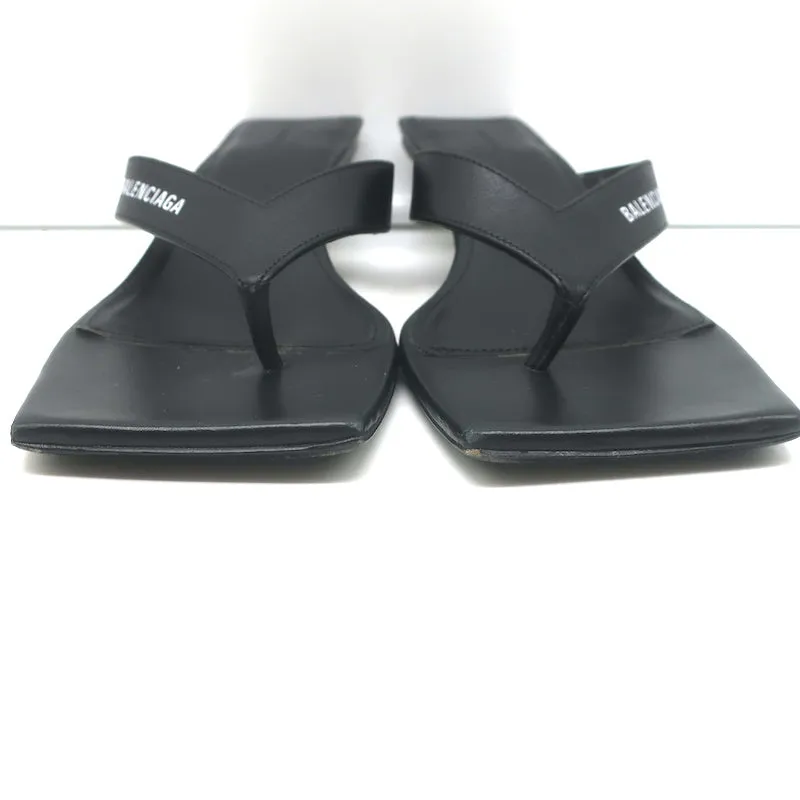 Balenciaga Metal 40 Zehenstegsandalen Schwarz Leder Größe 36.5 Flip-Flop Absätze