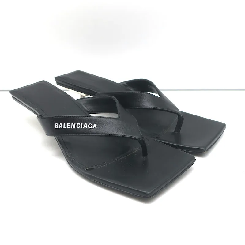 Balenciaga Metal 40 Zehenstegsandalen Schwarz Leder Größe 36.5 Flip-Flop Absätze