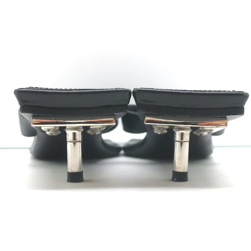 Balenciaga Metal 40 Zehenstegsandalen Schwarz Leder Größe 36.5 Flip-Flop Absätze