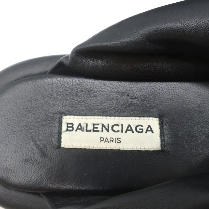 Balenciaga Puffy Knot Slide Sandalen Schwarz Leder Größe 38.5