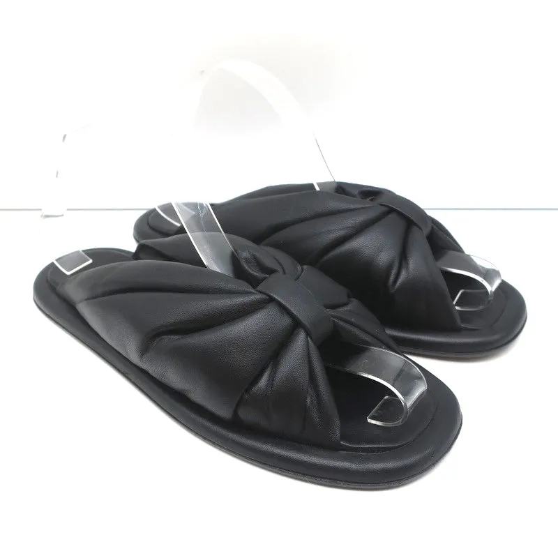 Balenciaga Puffy Knot Slide Sandalen Schwarz Leder Größe 38.5