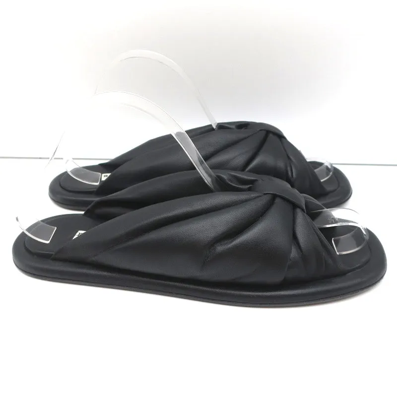 Balenciaga Puffy Knot Slide Sandalen Schwarz Leder Größe 38.5