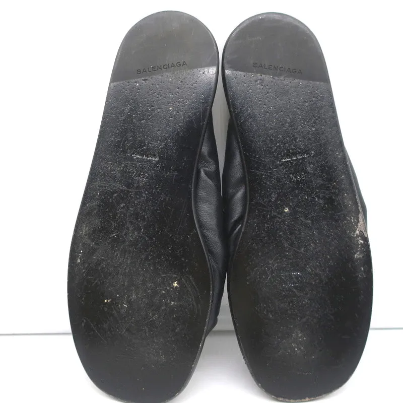 Balenciaga Puffy Knot Slide Sandalen Schwarz Leder Größe 38.5