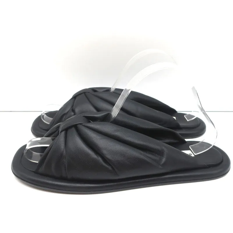 Balenciaga Puffy Knot Slide Sandalen Schwarz Leder Größe 38.5