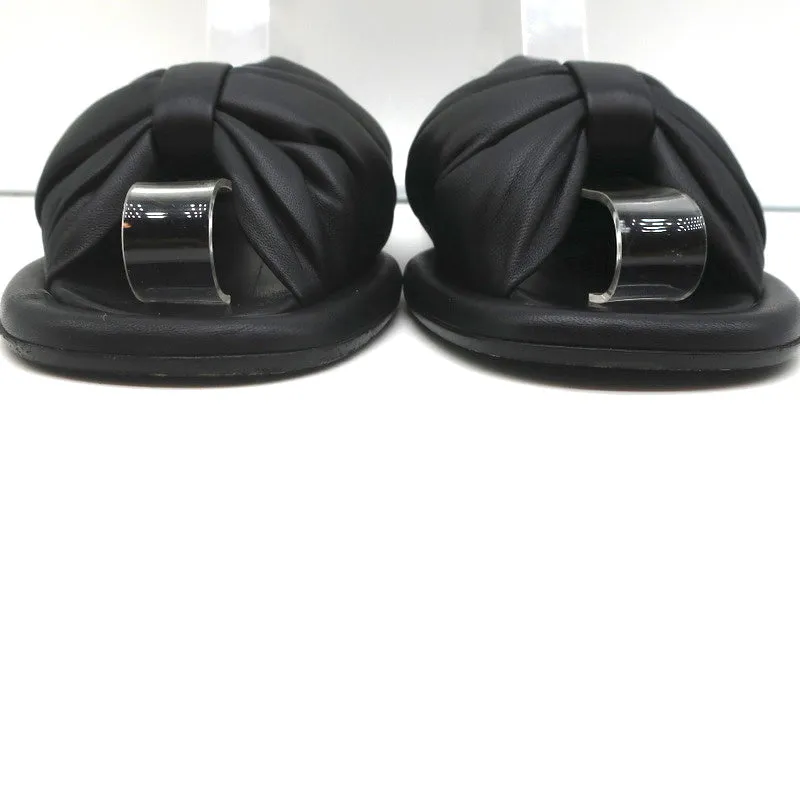 Balenciaga Puffy Knot Slide Sandalen Schwarz Leder Größe 38.5