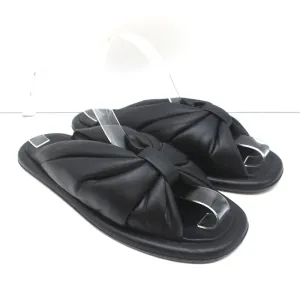 Balenciaga Puffy Knot Slide Sandalen Schwarz Leder Größe 38.5