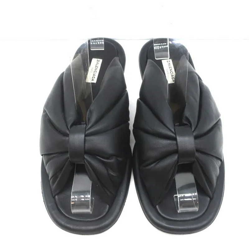 Balenciaga Puffy Knot Slide Sandalen Schwarz Leder Größe 38.5