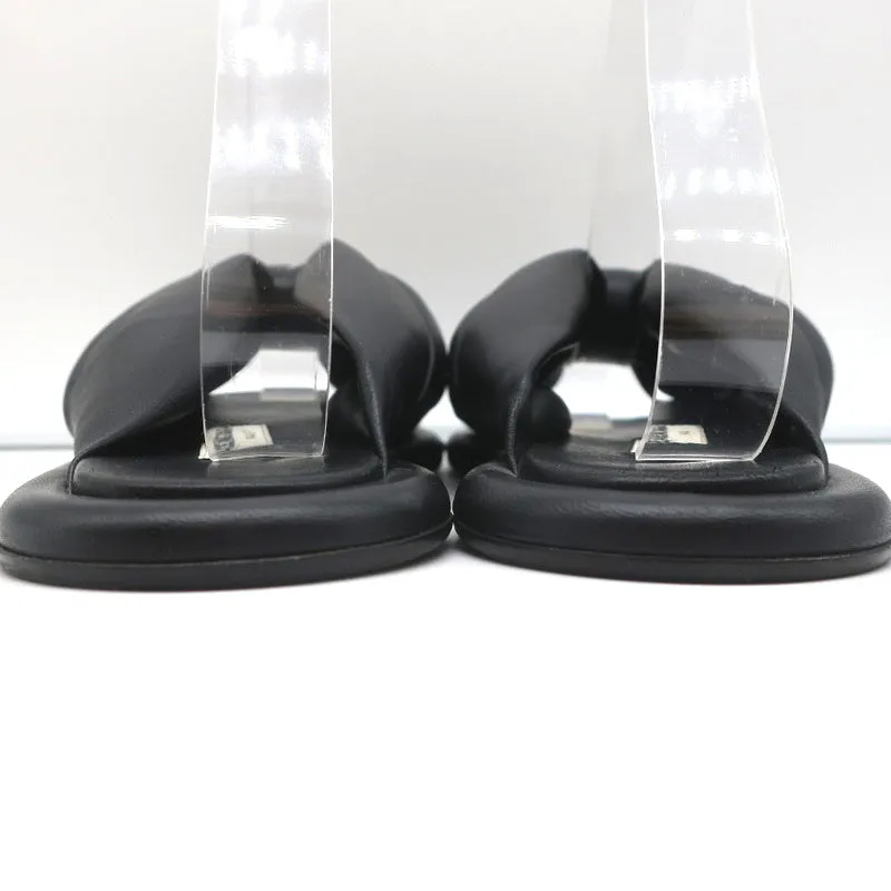 Balenciaga Puffy Knot Slide Sandalen Schwarz Leder Größe 38.5