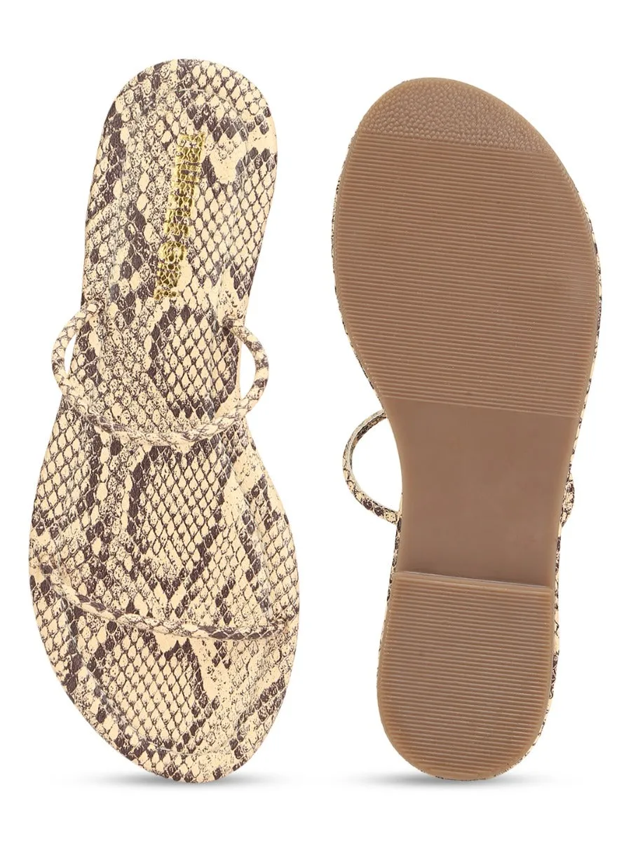 Beige Snake PU Slip-Ons mit dezenter Optik