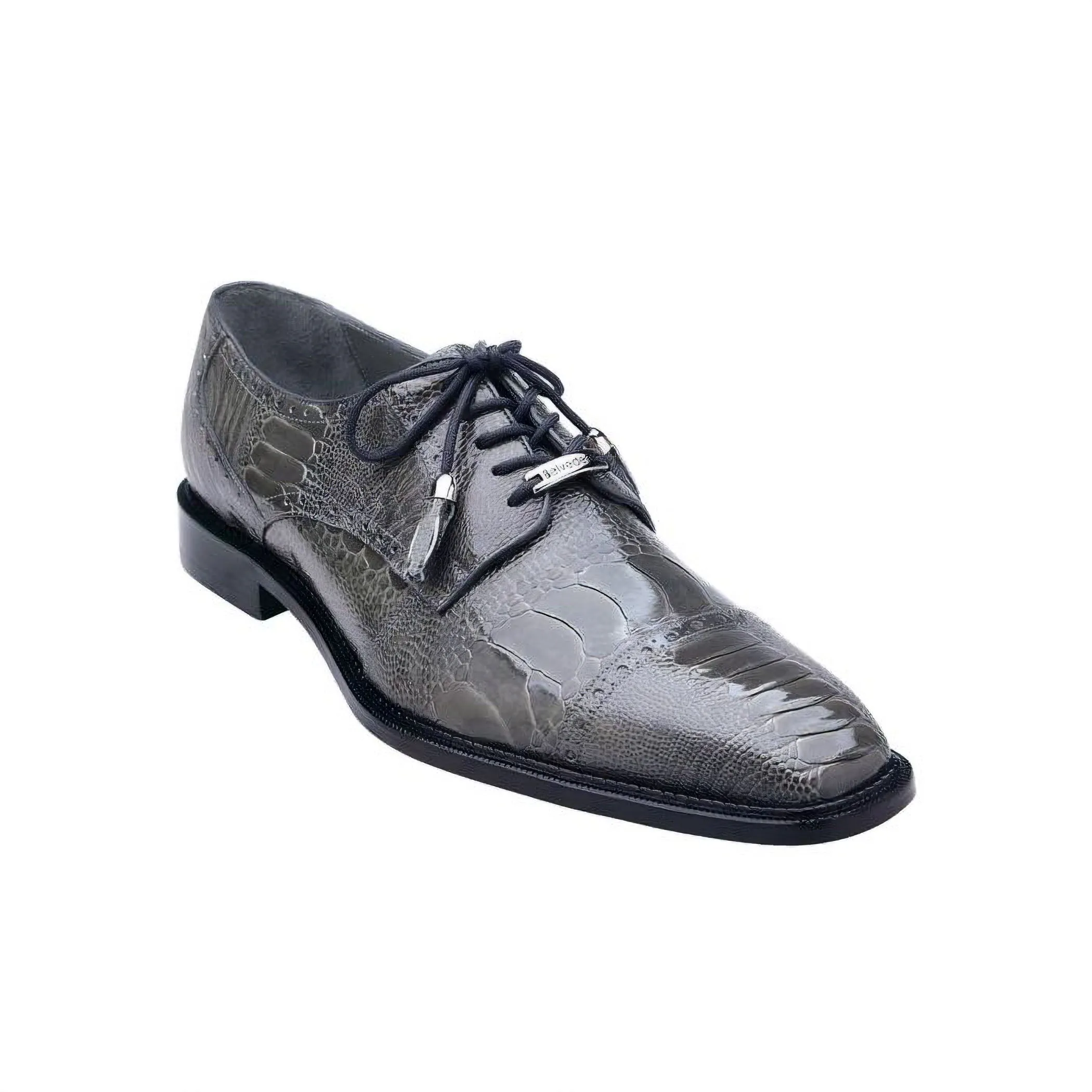 Belvedere Exotische Leder Schuhe Belvedere Batta in Grau Echtem Straußenleder Oxfords