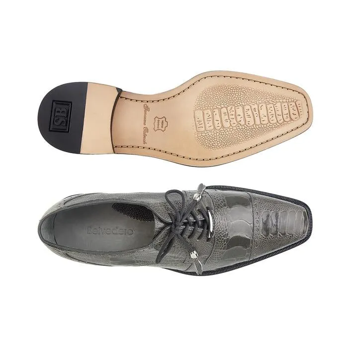 Belvedere Exotische Leder Schuhe Belvedere Batta in Grau Echtem Straußenleder Oxfords