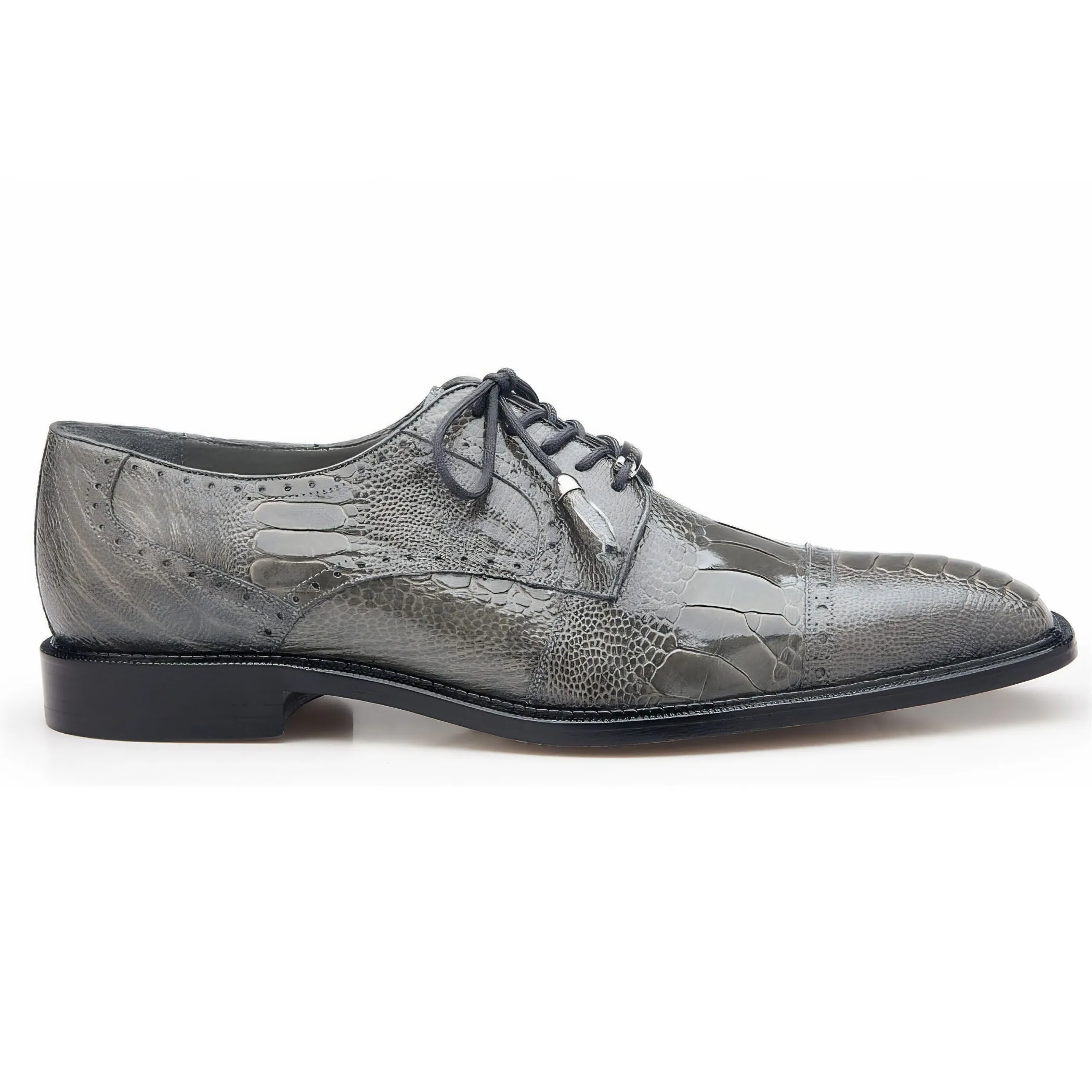 Belvedere Exotische Leder Schuhe Belvedere Batta in Grau Echtem Straußenleder Oxfords