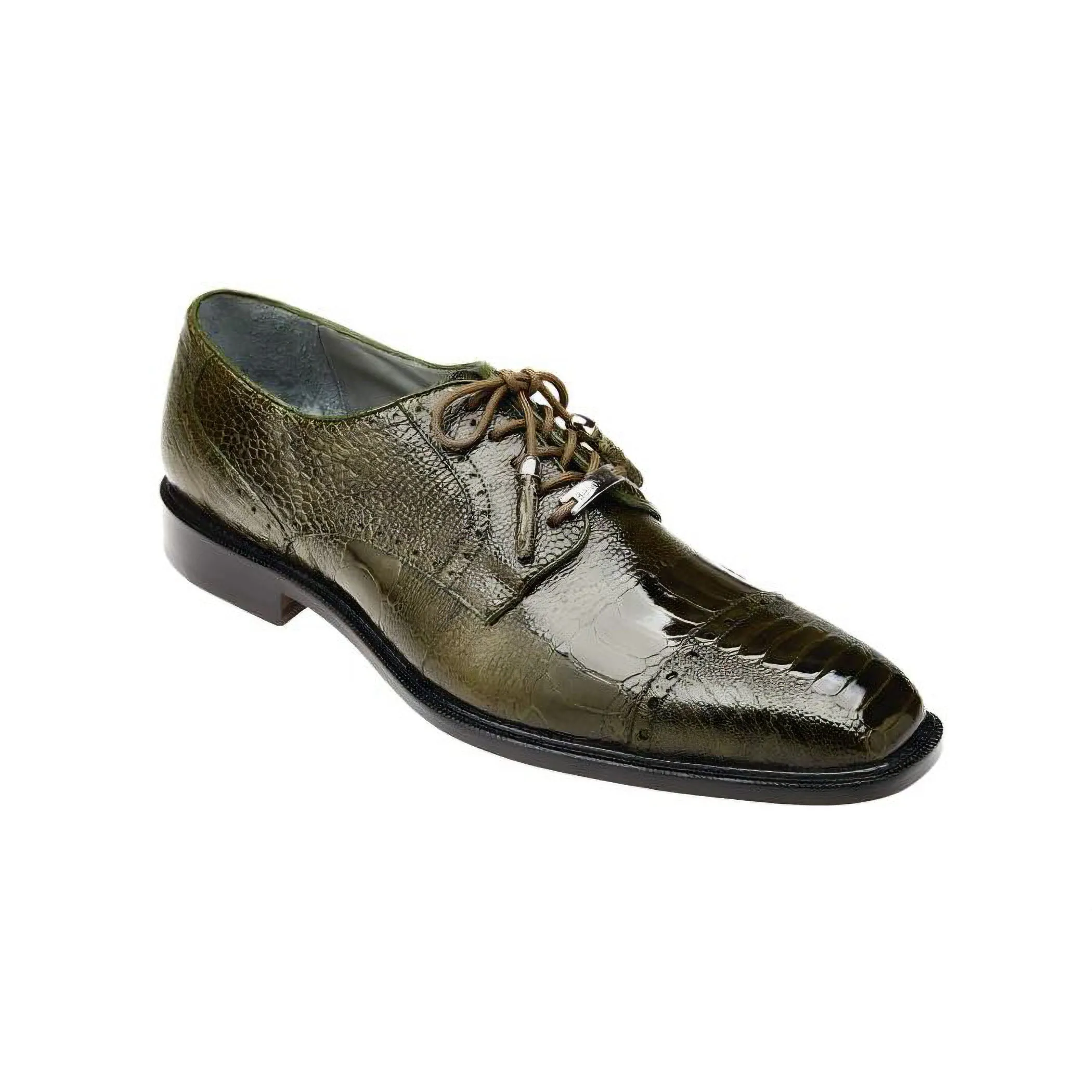 Belvedere Exotische Leder Schuhe Belvedere Batta in Oxfords aus echtem Straußenleder in Oliv