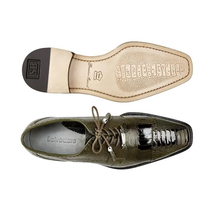 Belvedere Exotische Leder Schuhe Belvedere Batta in Oxfords aus echtem Straußenleder in Oliv