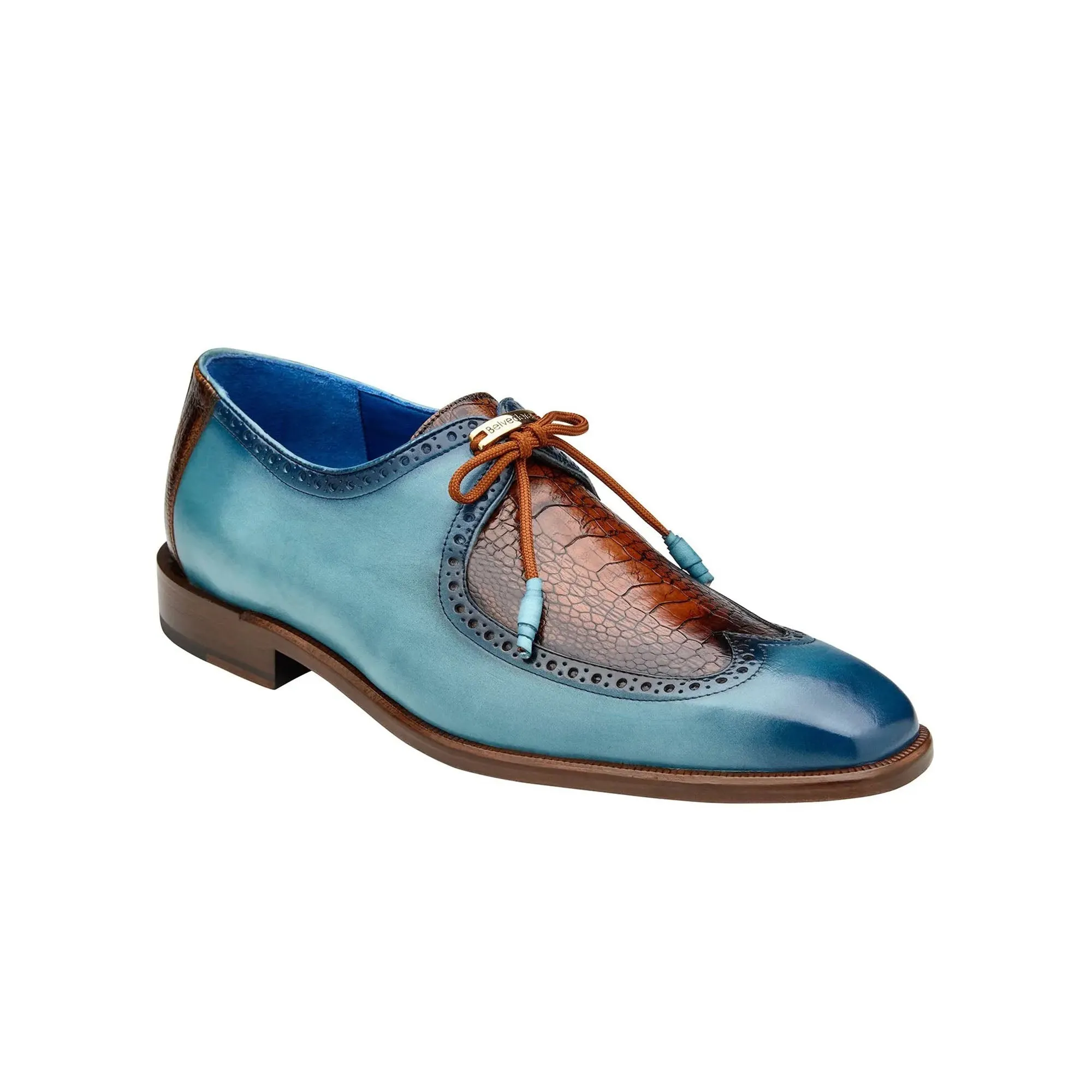 Belvedere Exotische Leder Schuhe Belvedere Etore in Antik Aqua / Antik Mandel Straußenbein & Leder Oxfords