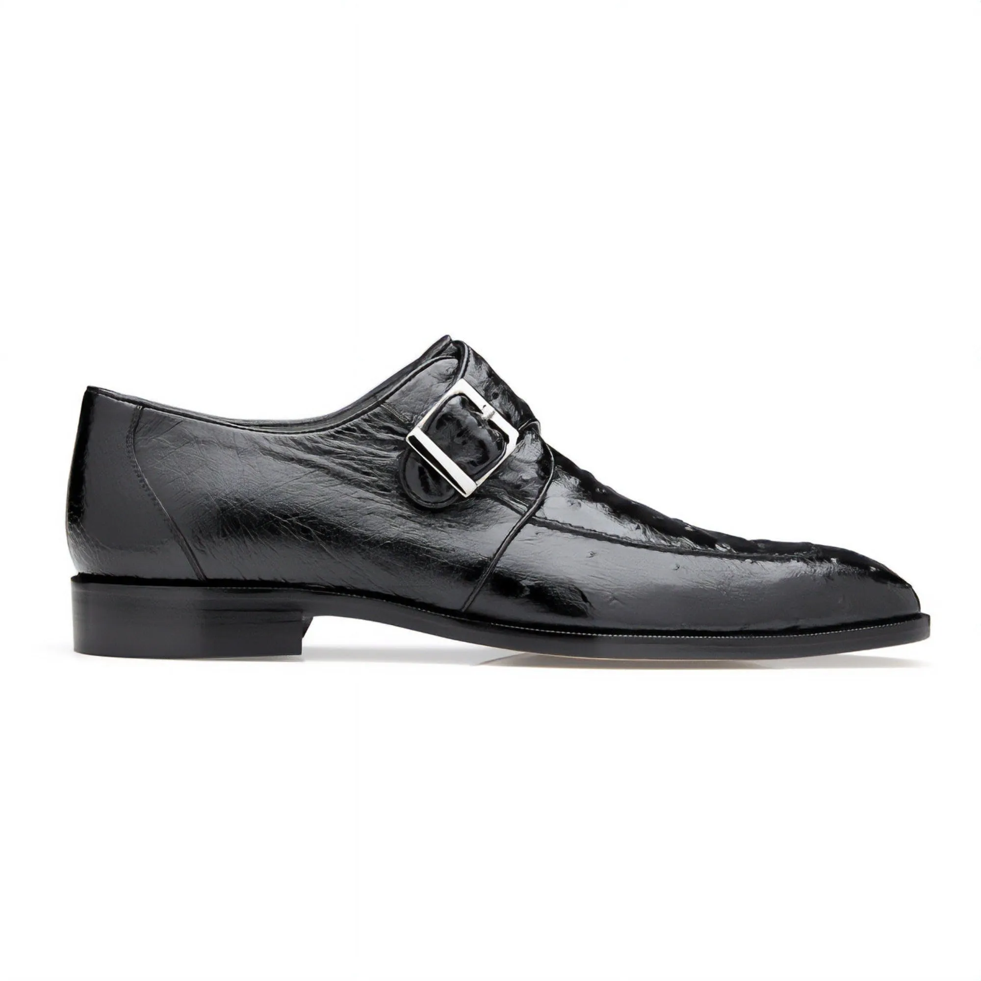 Belvedere Exotische Leder Schuhe Belvedere Josh in Schwarz Echtem Straußenleder Spaltspitze Mönchsriemen Anzugsschuhe