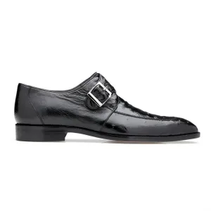 Belvedere Exotische Leder Schuhe Belvedere Josh in Schwarz Echtem Straußenleder Spaltspitze Mönchsriemen Anzugsschuhe