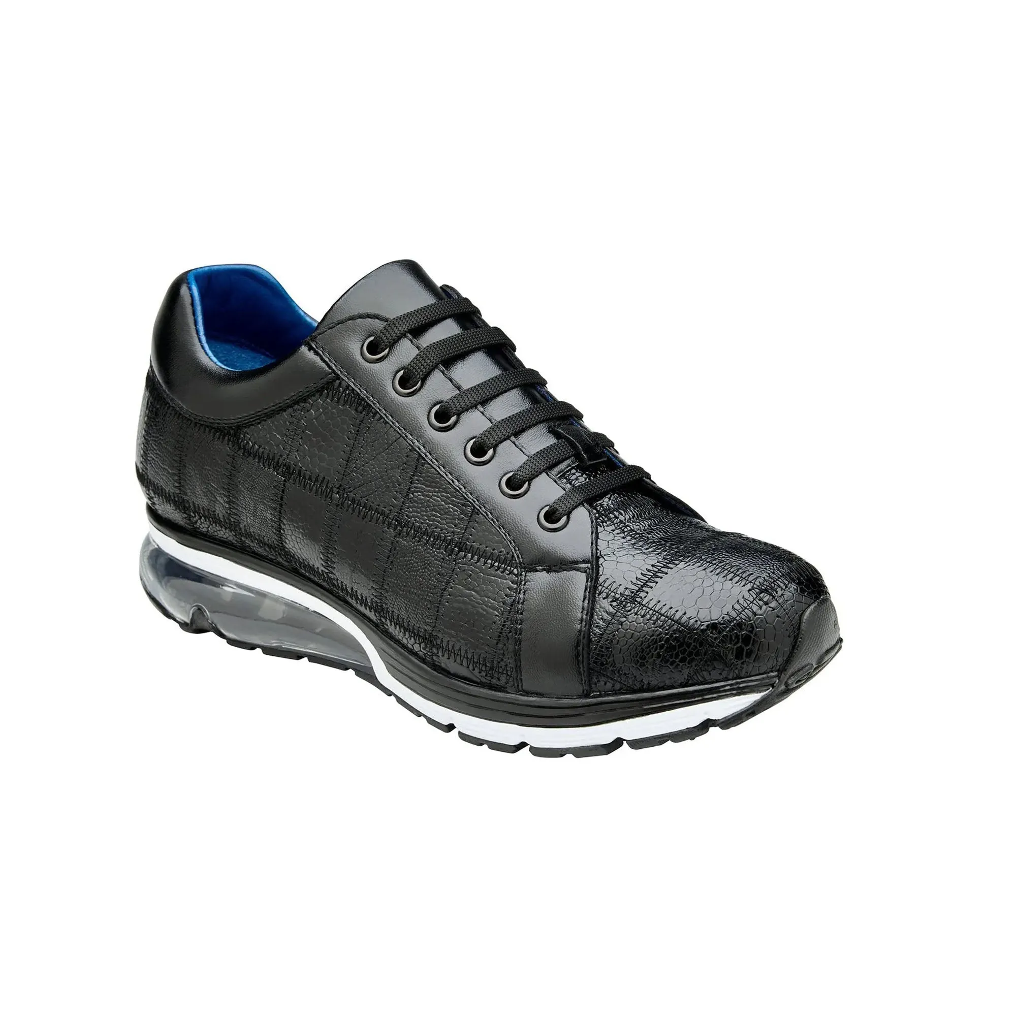 Belvedere Exotische Leder Schuhe Belvedere Magnus in Schwarz Straußen-Patchwork Sneakers