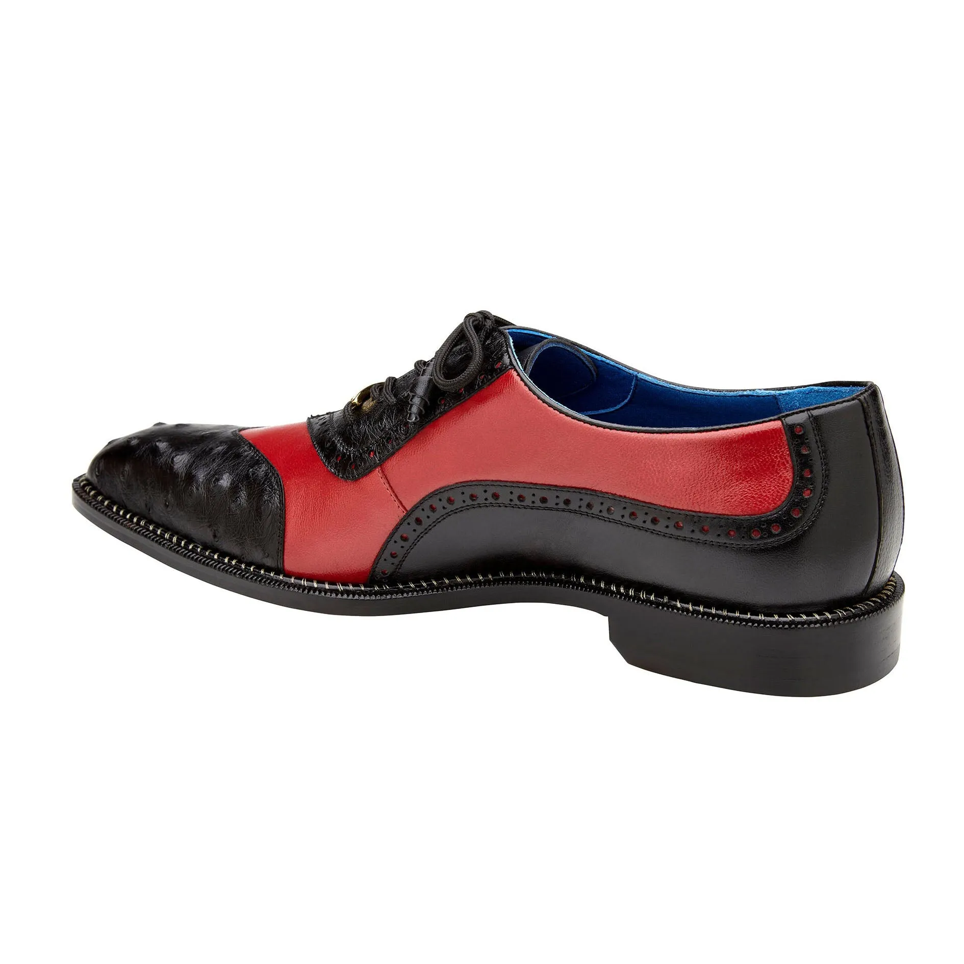 Belvedere Exotische Leder Schuhe Belvedere Sesto in Schwarz / Rot Straußenfeder & Leder Anzugsschuhe