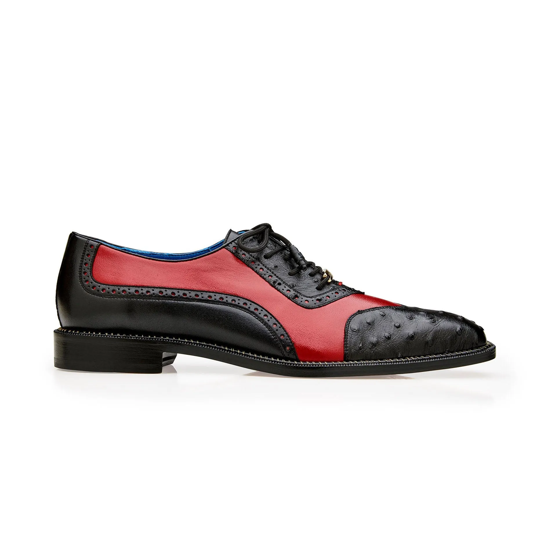 Belvedere Exotische Leder Schuhe Belvedere Sesto in Schwarz / Rot Straußenfeder & Leder Anzugsschuhe
