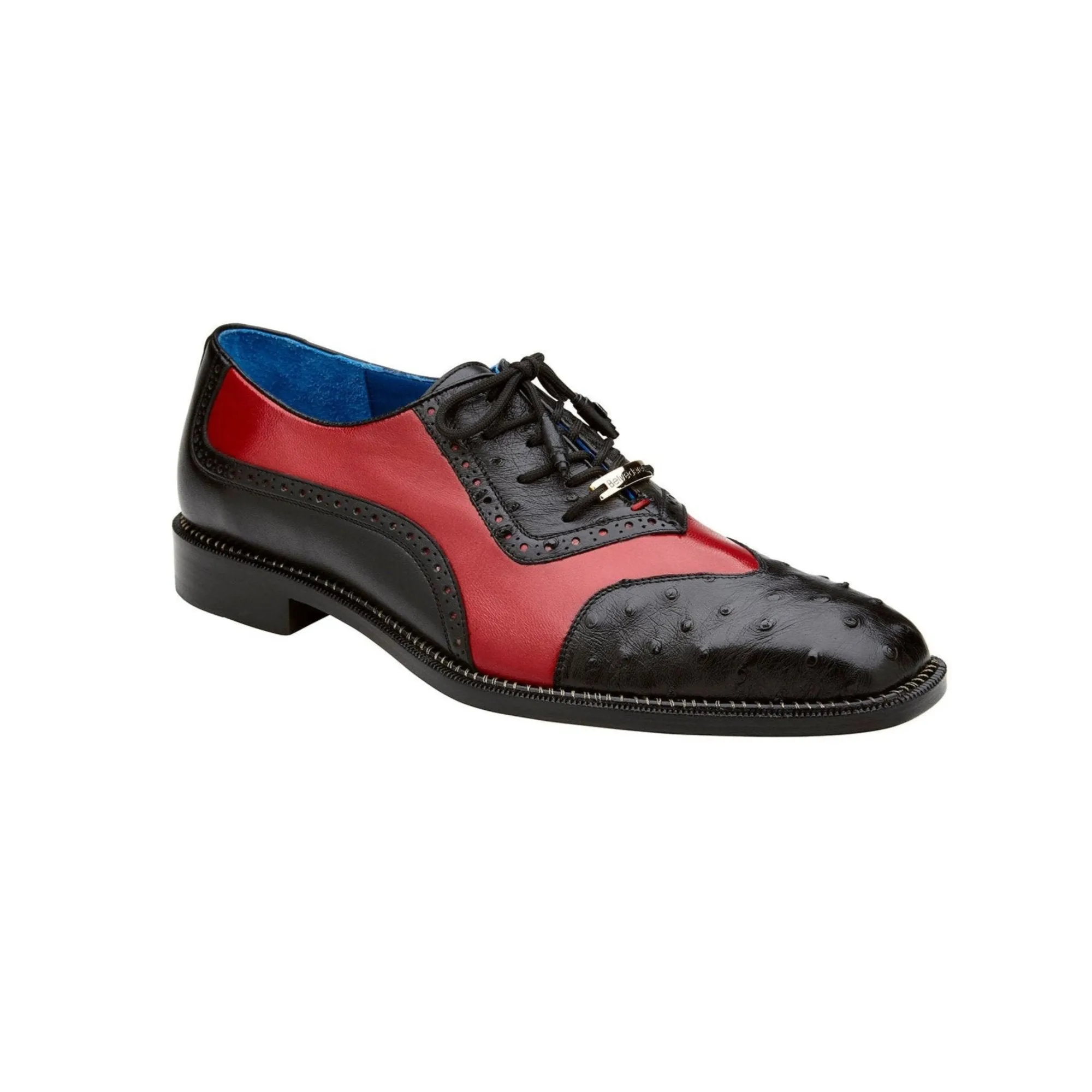 Belvedere Exotische Leder Schuhe Belvedere Sesto in Schwarz / Rot Straußenfeder & Leder Anzugsschuhe