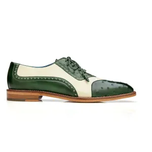 Belvedere Exotische Leder Schuhe Belvedere Sesto in Forest / Creme Straußenfeder & Leder Anzugsschuhe