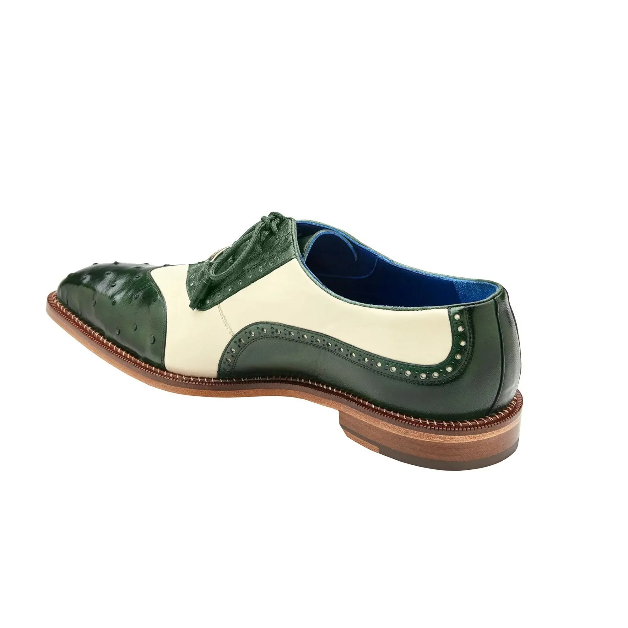 Belvedere Exotische Leder Schuhe Belvedere Sesto in Forest / Creme Straußenfeder & Leder Anzugsschuhe